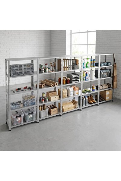 RafBurada 5 Katlı 5'li Galvaniz Çelik Raf - Depo, Arşiv, Kiler, Dosya, Market...