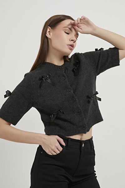Arma Life Armalife 6626 Bow Detail Short Sleeve Knitted Women's Cardigan