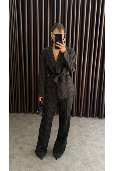 Generic Brand Zavazovací pruhovaná umělá kapsa Šálový límec Blazer Bunda Pipe...
