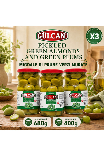 Gülcan Migdale si Prune Verzi Murate Gülcan, Set 3 x 680g – Specialitate Turc...