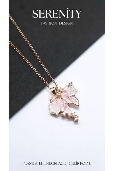 Serenity Sycamore Leaf Butterfly Steel Necklace