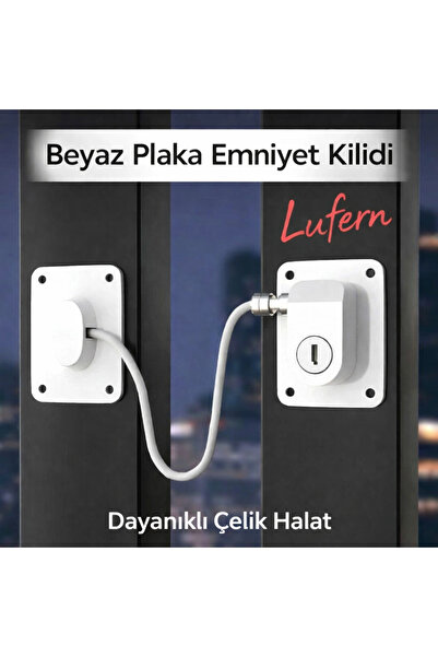 Lufern Özel Tasarım Beyaz Plaka Halatlı Emniyet Kilidi Balkon Kapı Pencere Gü...