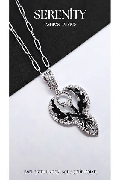 Serenity Black Enamel Phoenix Steel Necklace