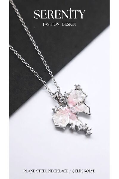 Serenity Sycamore Leaf Butterfly Steel Necklace