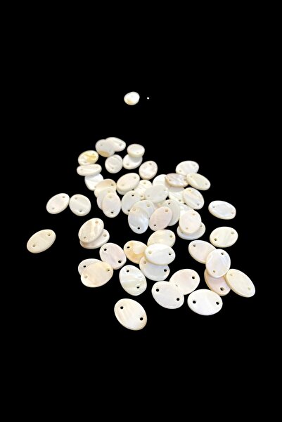 Serhat Aksesuar ve El İşçilik 10x14 mm Oval Çift Delikli Krem Pul Doğal Taş B...