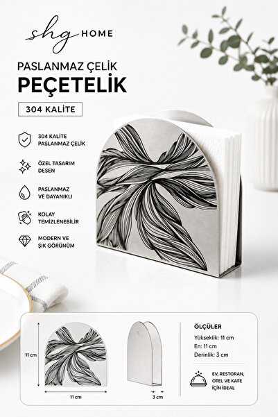 SHG HOME Siyah Renkli, Desenli Paslanmaz Çelik Peçetelik