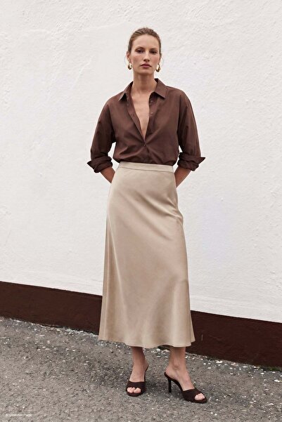 Sateen Fustă din satin lungime midi - BEJ