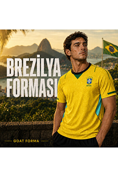 GOAT FORMA Brezilya Temalı Sarı Yeşil Futbol Forması Unisex