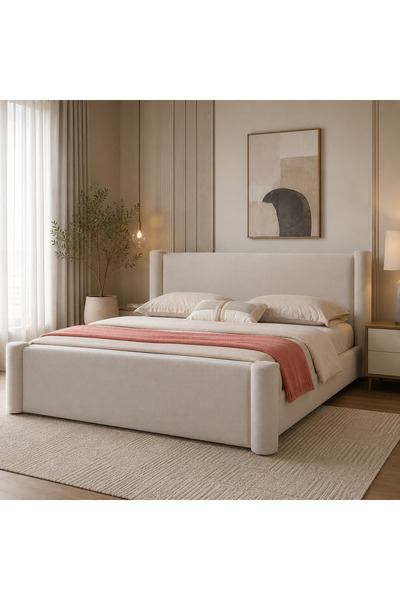 Highpoint سرير من هاي بوينت بتصميم عصري مع ظهر مبطن بقماش فاخر , 180 × 200 سم...