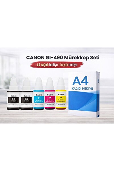 Canon Gı-490 Pixma G3410 Orjinal Mürekkep Seti + 1 Siyah Hediye 14u1126