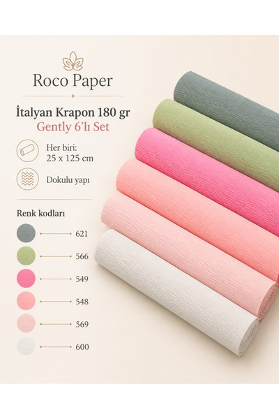 roco paper Italyan Krapon Kağıdı Set Gently – 180 Gr - 25x125 Cm 6'lı Paket -...