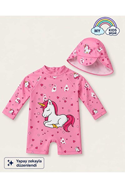 My Kids Wear Hat and Zipper Long Sleeve Swimsuit 12865