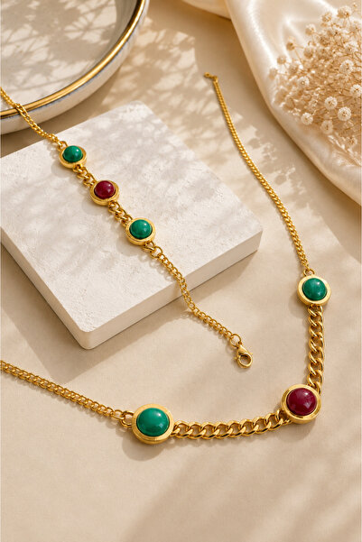 Inure Jewelry Colorful Summer Sparkle Gold Çerçeve Zincir Renkli Model Çelik ...