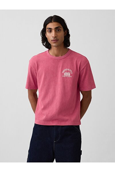 GAP Erkek Açık Kırmızı Heavyweight Logo Relaxed Crop T-Shirt