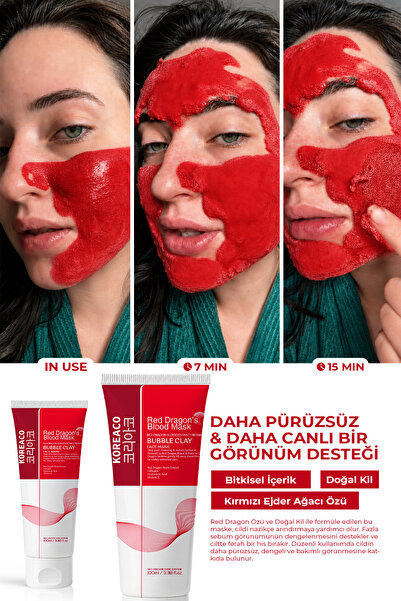 KOREACO Red Dragon Bubble Clay Yüz Maskesi | Tazelenme Parlaklık Nemli ve İpeksi Köpüren Yüz Maskesi 100 ml