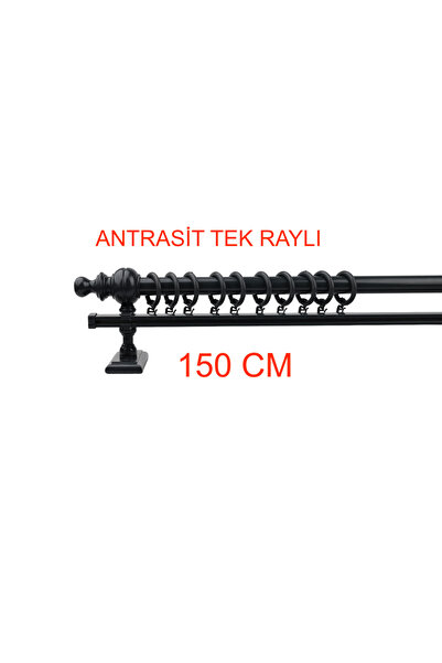 Bonicasa Art Antrasit Tek Raylı Ahşap Rustik Perde Askısı Rustik Borusu 150 Cm