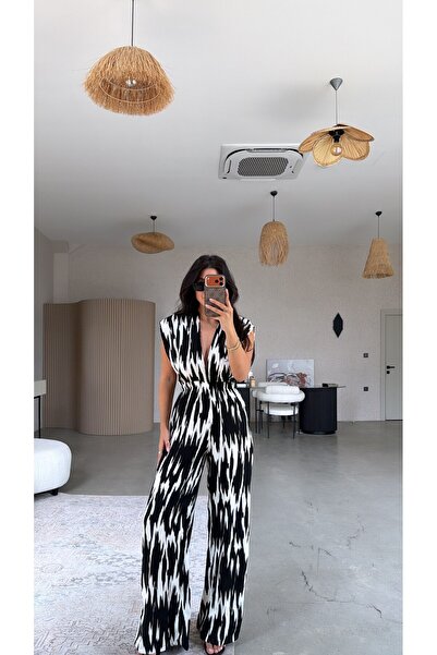 Buket Teke Black Patterned Viscose Jumpsuit