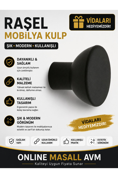 MASALL Raşel düğme kulp plastik ( 1 adet ) vidalı  şifonyer, komidin, vestiye...