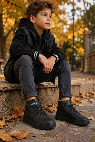 Kidx Chicago Ekstra Hafif Unisex Çocuk Spor Bot Siyah