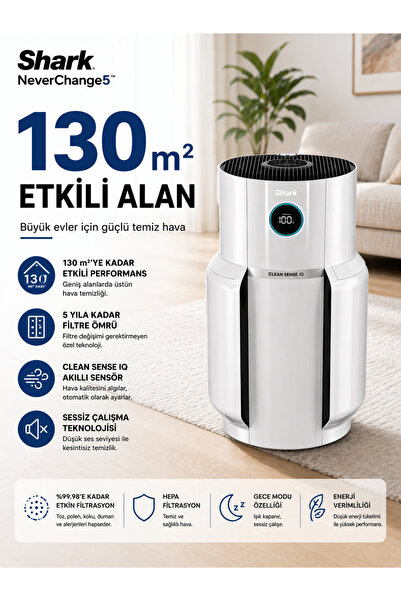 Shark 130 m² Evcil Hayvan Akıllı Hava Temizleyici Filtre HEPA Filtre Koku Toz...