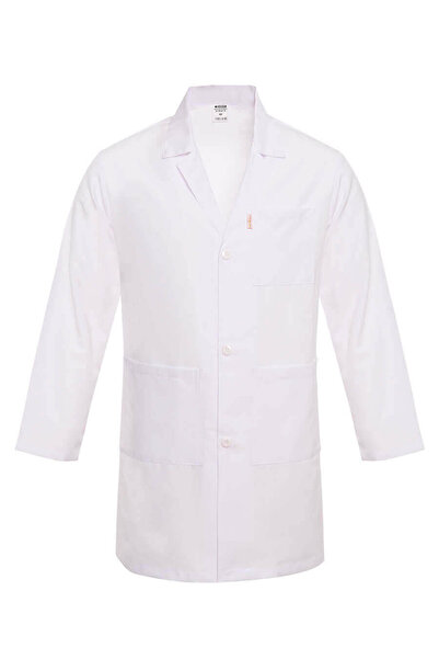 İŞMONT Men's White Teacher's Apron with Buttoned Front, Shirt Collar, Side an...