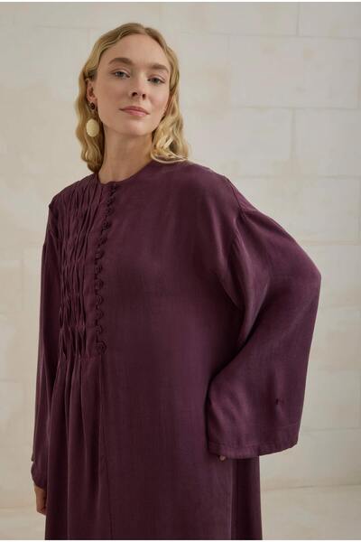 HEQA Nervür Motifli Liyosel Abaya Bordo