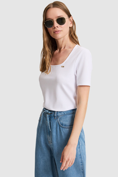 U.S. Polo Assn. Kadın Beyaz Kare Yaka Basic Tişört 50323524-VR013