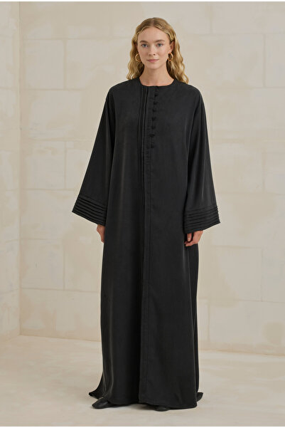HEQA Nervürlü Liyosel Abaya Siyah