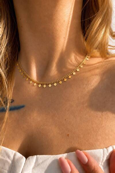 GONESSA Triangle Sequin Anti-Tarnish Steel Necklace