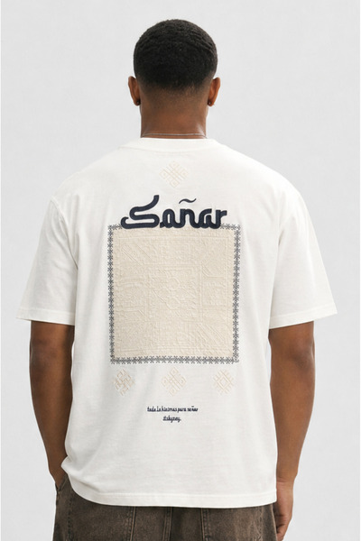 Respire Ανδρικό T-Shirt Oversize με Λεπτομέρεια Κεντήματος Sonar, Εκρού