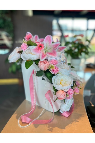 LeCiel Atelier Premium Lilyum Şakayık Kalpli incili Çiçek Çantası mezuniyet s...