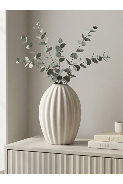 mora store Krem Rengi Vazo, Zarif Sade Bohem Tarz Dekoratif Modern Seramik Va...