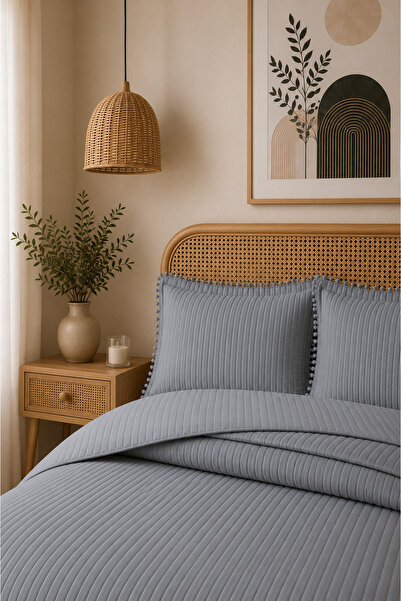 Bikaya Home Set cuvertură de pat dublă cu pompon, 3 piese |   260x240 cm |   ...