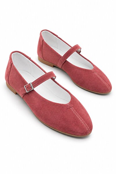 Parponi Will Belted Round Toe Genuine Suede Leather Ballerinas Dusty Rose