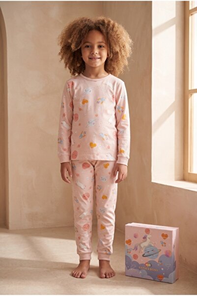 Katia&Bony Unicorn Kutulu Kız Çocuk Pijama Takımı Pembe