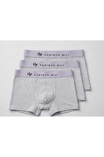 SARINTO MILL 3'lü Kutulu Gri Erkek Boxer %95 Pamuk Esnek Süprem Penye Terletm...