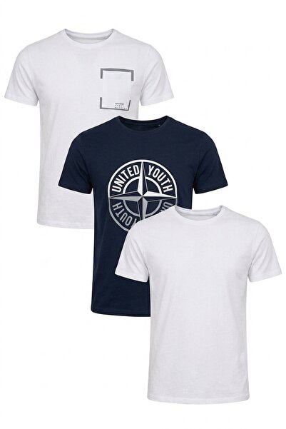 Buratti Pamuklu Slim Fit Bisiklet Yaka Baskılı 3'lü Paket T Shirt Erkek T SHİ...