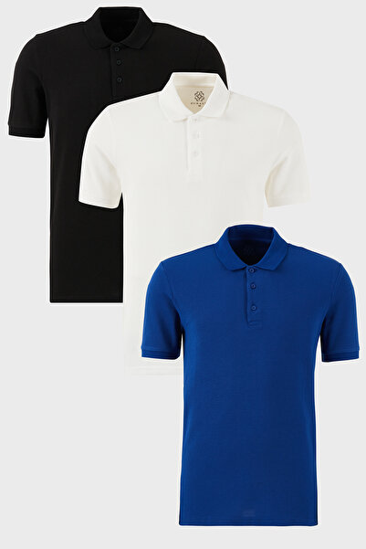 Buratti Pamuklu Regular Fit Düğmeli Polo Yaka 3'lü Paket T Shirt Erkek T SHİR...