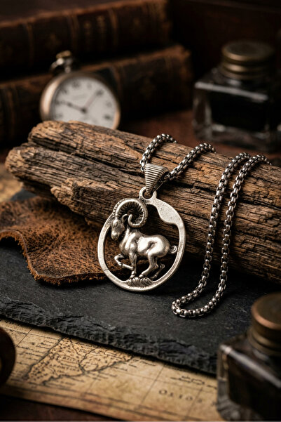 Begondio Aries Figured Mountain Goat Motif Handcrafted Stainless Steel Chain ...