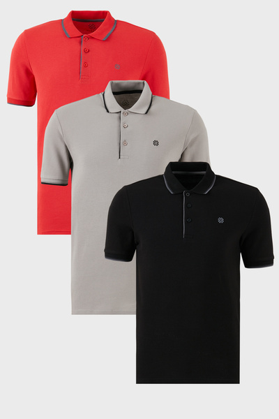 Buratti Cotton Regular Fit Stripe Detailed Buttoned Polo Collar 3-Pack t Shir...