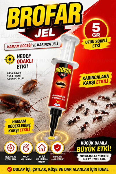 ellante BROFAR Jel 5 Gr Hamam Böceği ve Karınca Jeli Şırınga Uçlu Noktasal Uy...
