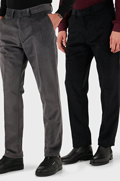 Buratti Normal Bel Regular Fit Straight Leg 2-Pack Velvet Trousers Men's Velv...