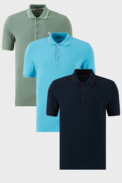 Buratti Cotton Regular Fit Stripe Detailed Buttoned Polo Collar 3-Pack t Shir...