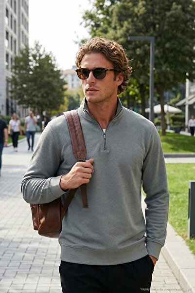 Buratti Cotton Regular Fit Half Zipper Stand Collar Sweat Men's Sweat 5905470