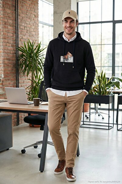 Buratti Cotton Regular Fit Printed Kangaroo Pocket Hooded Sweat Men's Sweat 6...