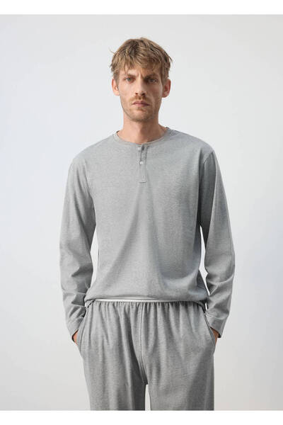 MANGO Man Pamuklu uzun pijama seti