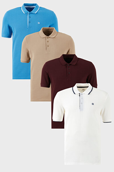 Buratti Cotton Regular Fit Buttoned Polo Collar 4-Pack t Shirt Men's Polo Col...