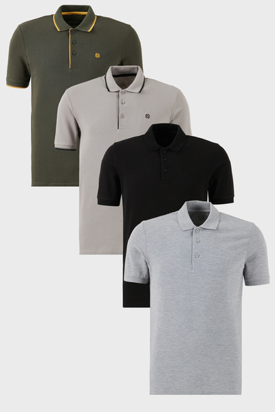 Buratti Cotton Regular Fit Buttoned Polo Collar 4-Pack t Shirt Men's Polo Col...