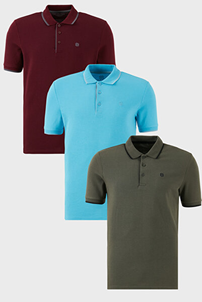 Buratti Cotton Regular Fit Stripe Detailed Buttoned Polo Collar 3-Pack t Shir...