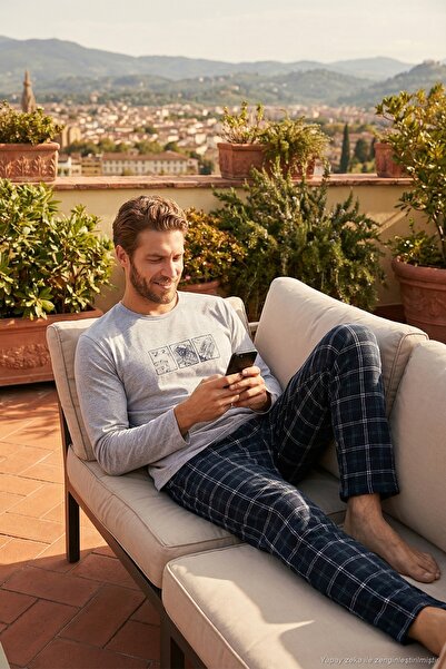 Buratti Plaid Cotton Regular Fit High Waist Crew Neck Pajama Set Men's Pajama...